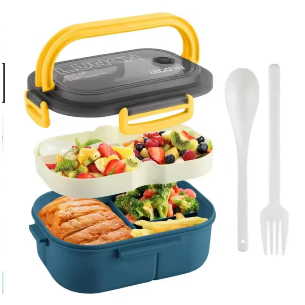 Double-layer Lunch Box Portable Compartment Fruit Food Microwave Fork Zpaxo