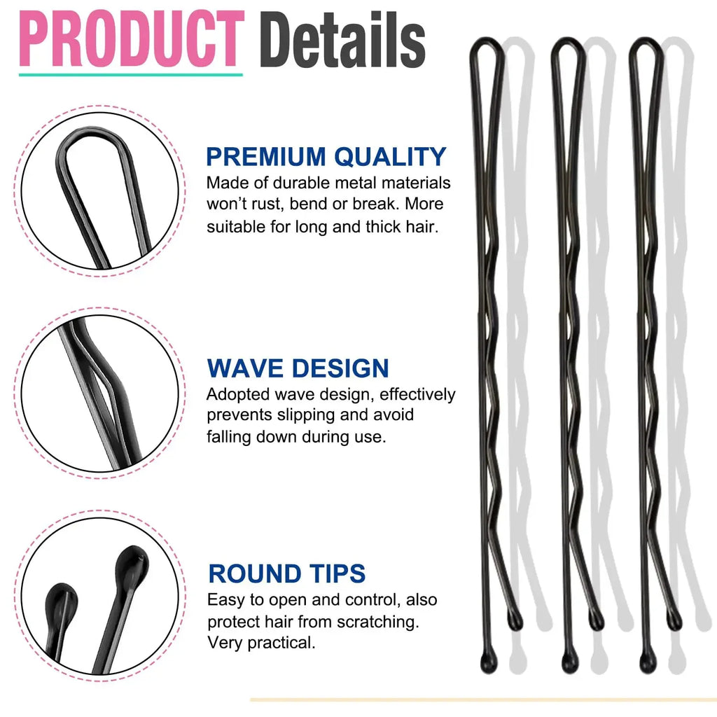 50- Black Pins Non-slip Hairpins Women Durable Metal Straight Line