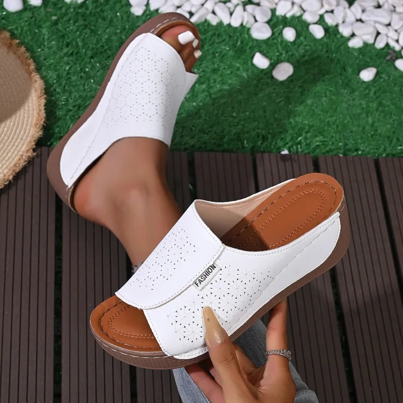 Women's Sandals Open Toe Wedge Summer Thick Soled Fashion Slippers Zpaxo WHITE 36