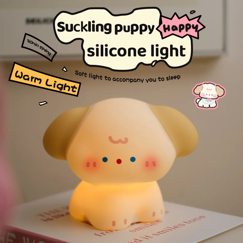Squishy Dog Night Light With 3 Brightness Adjustable Nursery Nightlight Novelty Rechargeable Silicone Touch Bedside Lamp Zpaxo
