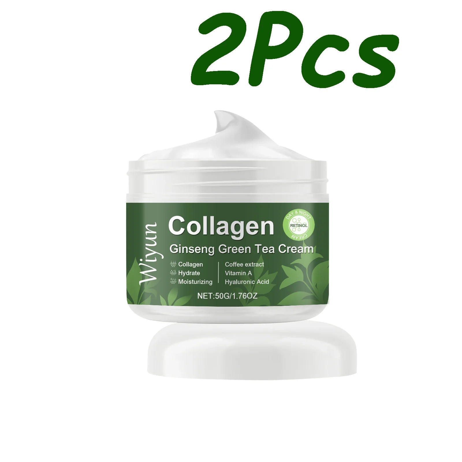 WIYUN Collagen Ginseng Green Tea Anti-Aging Face Cream 50g Anti-Aging Face Cream Zpaxo 2 x 50g Boxed