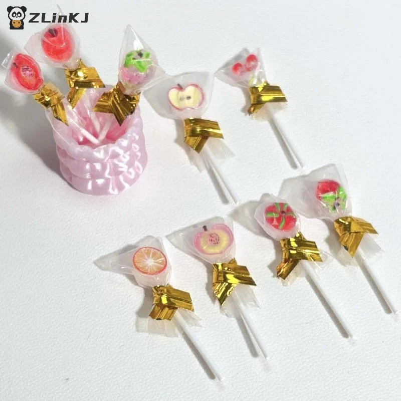 6Pcs Fruit Lollipop Model Decoration 1:12 Dollhouse Miniature Candy DIY Accessories Kitchen Food And Play Toys Photography Props Zpaxo
