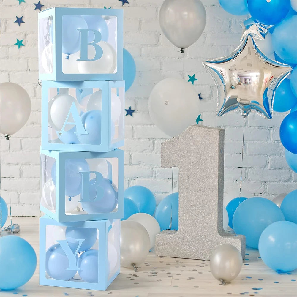 Baby Boxes with Letters for Baby Shower Transparent Balloon Box Blocks Birthday Party Gender Reveal Party Decorations 30/25cm Zpaxo