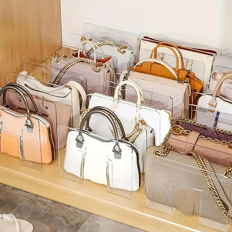 4 Slots Clear Bag Storage Divider Acrylic Closet Finishing Divider Purse Handbag Storage Rack Transparent Bag Organizer Stand Zpaxo
