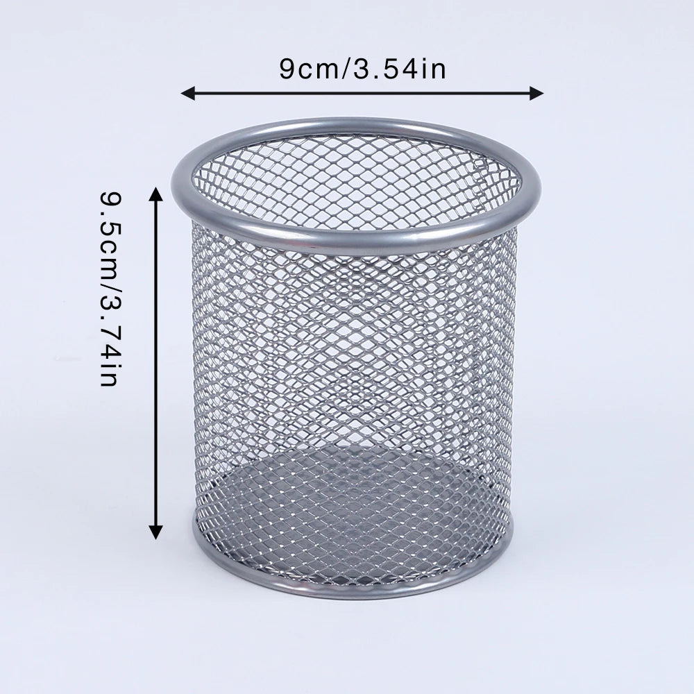 Round Square Pen Holder Desk Metal Mesh Pen Pot Case Pen Container for Student Office Desktops Zpaxo Round Gray