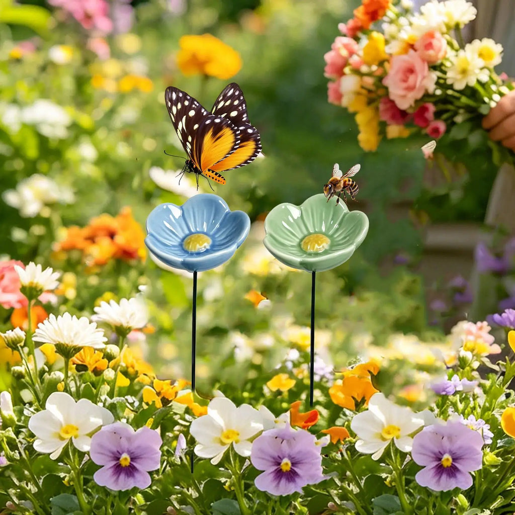 Ceramic Bee Watering Station – Flower Garden Stake & Bird Bath Bee Watering Station Zpaxo