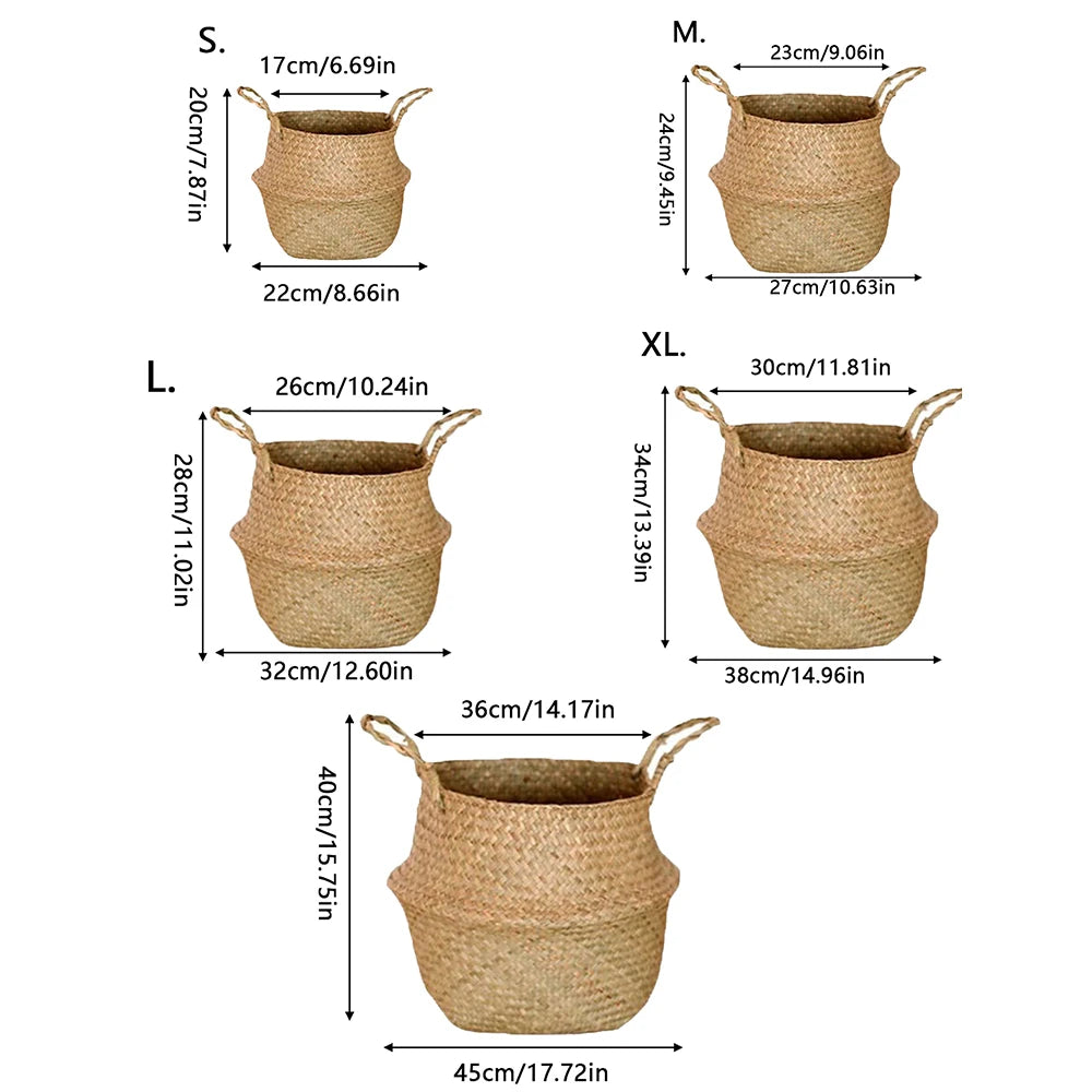 Plant Basket with Handles Wicker Basket Plant Pot Storage Basket Rattan Hanging Flower Pot Laundry Home Decor Zpaxo