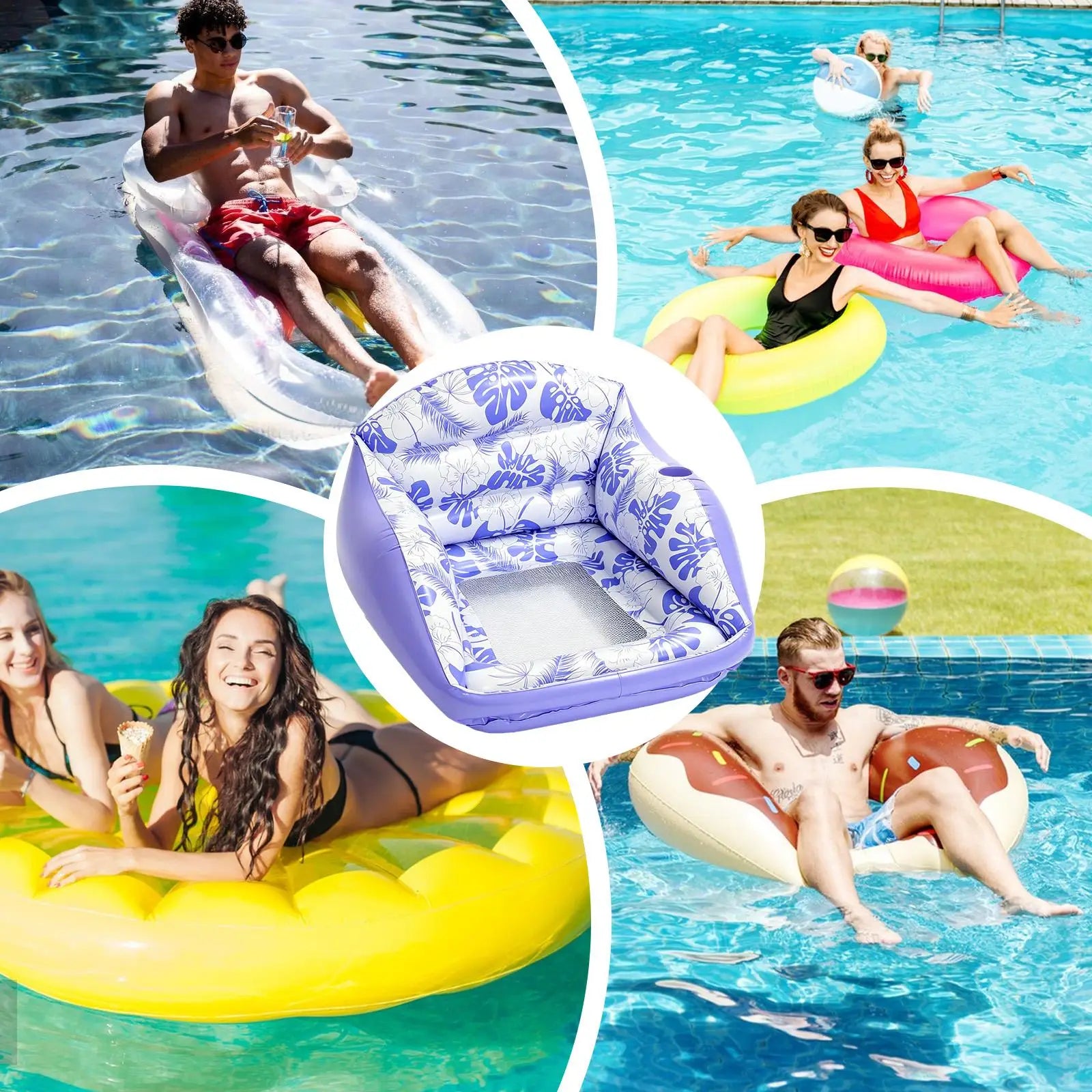 Pool Floats Adult Inflatable Mesh Seat With Cup Holder Adults Pool Rafts Beach Floats For Summer Vacation River Lake Backyard Zpaxo