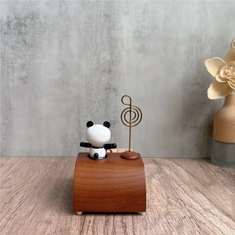 Panda Calendar Wooden Music Box – Desk Ornament & Memo Clip Wooden Music Box Zpaxo