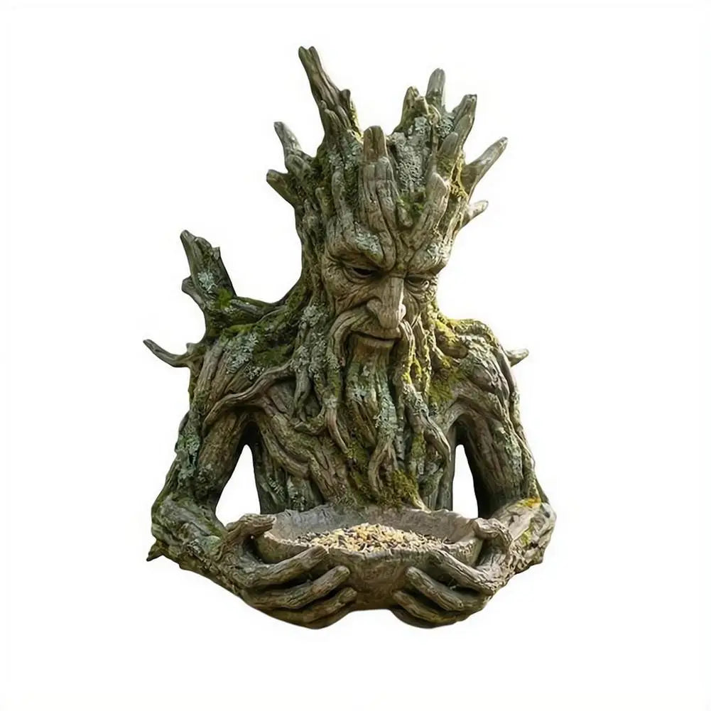 Tree Bird Feeding Sculpture Tree Faces Outdoor Tree Bird Feeder Garden Statue Outdoor Hanging Feeding Station Backyard Art Decor Zpaxo