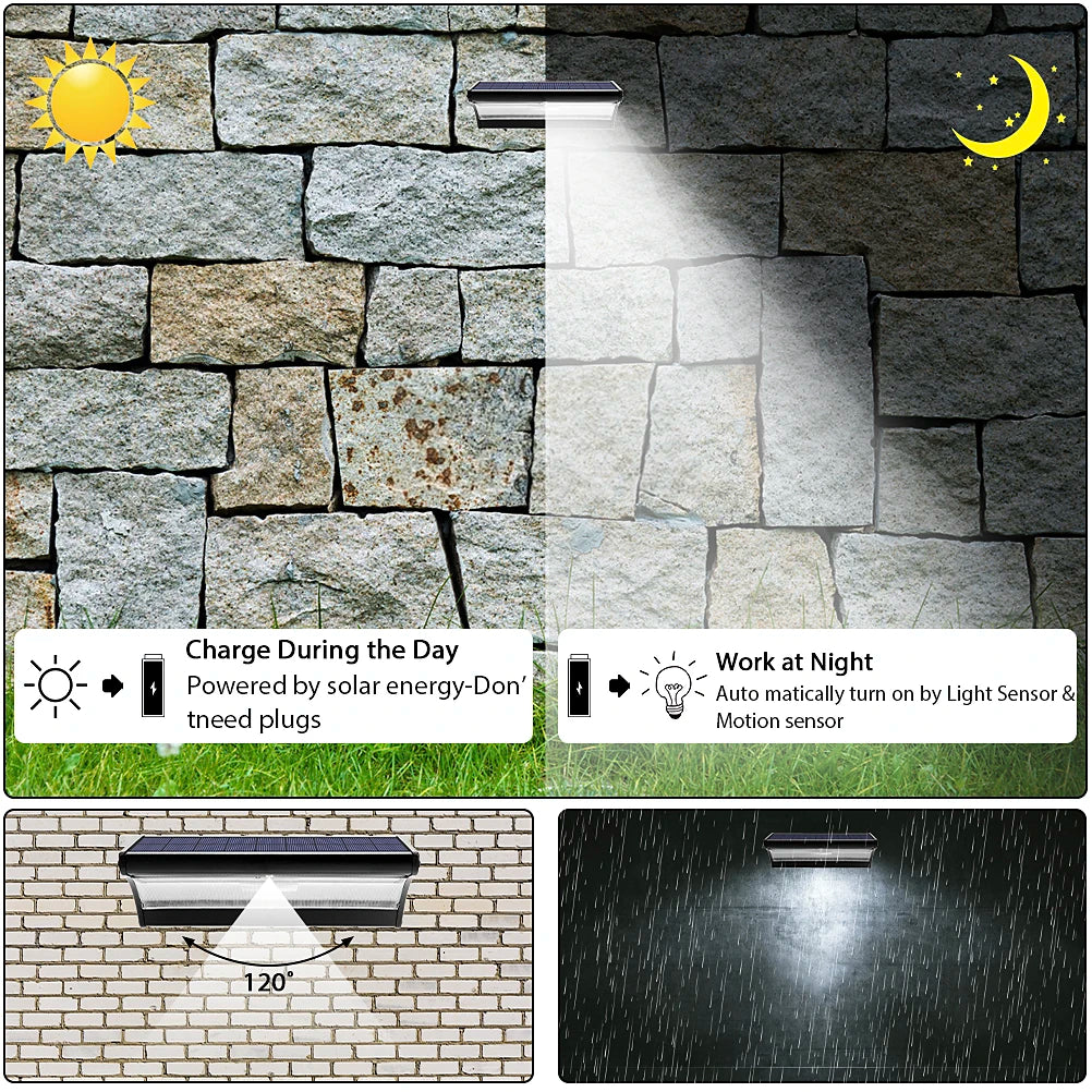 Outdoor Solar Led Lights Radar Sensor 60LED Reflector Aluminium Wall Zpaxo
