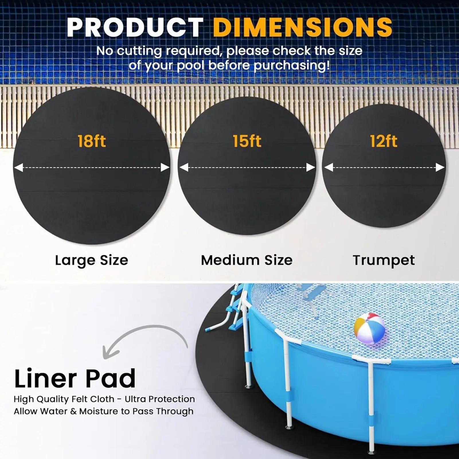 Heavy Duty Inflatable Pool Liner Round Ground Mat Puncture Protection