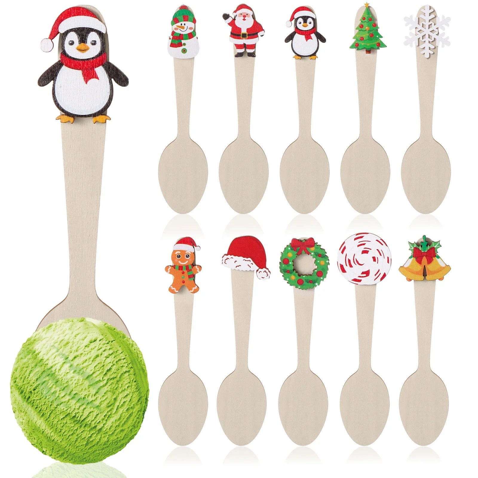 Christmas Wooden Spoons Cocoa Stirring Snowflake Gingerbread Man Zpaxo