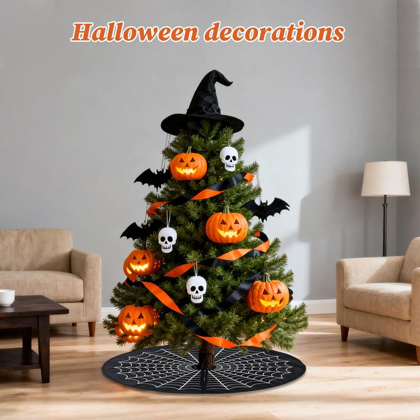 Halloween Tree Skirt Spider Web Horror Mat Indoor Outdoor Fall