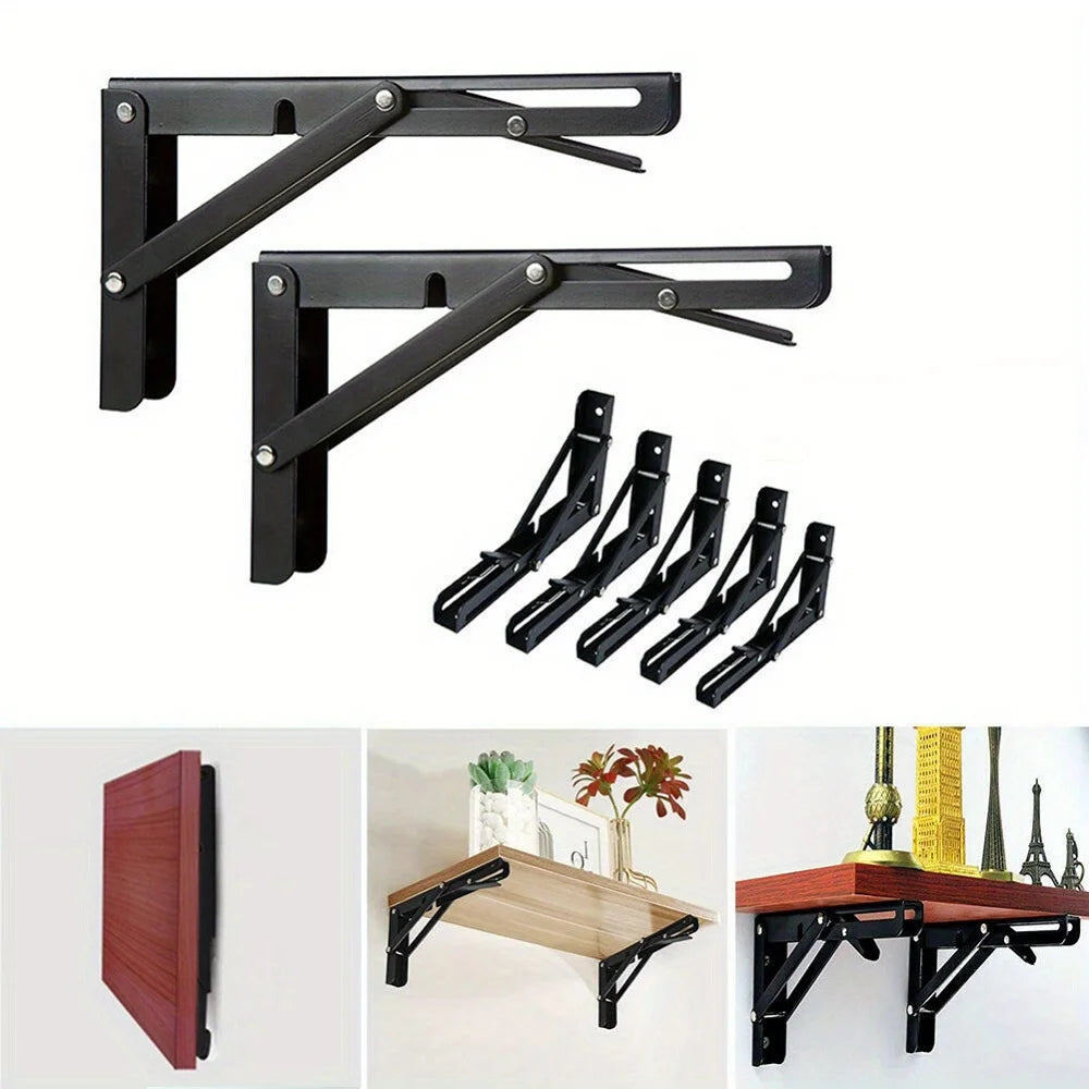 2pcs Sturdy Steel Folding Shelf Brackets Wall-Mounted Design for Workbench Table, Table Shelves Angle Bracket Home Hardware Zpaxo