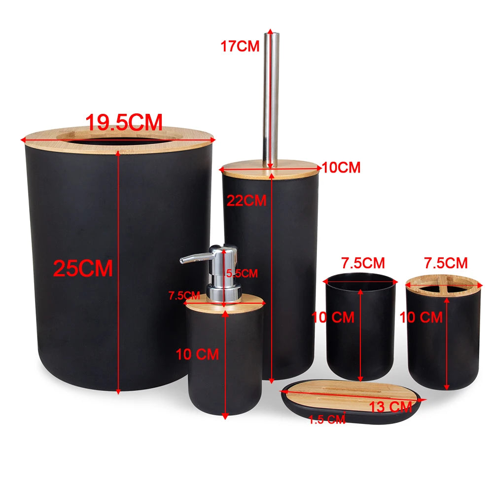 Soap Dispenser Box Toilet Brush Lotion Bottle Trash Can Bamboo