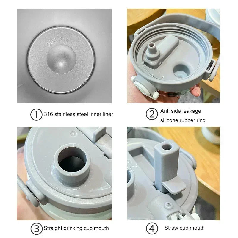 Large Capacity Thermo Bottle Straw Stainless Steel Thermal Water Keep