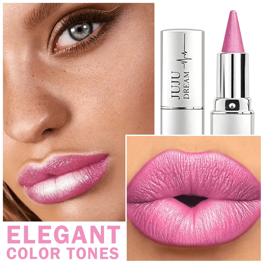JUJU DREAM Elegant Pink Glitter Lipstick, Pearlescent Metallic Shine, Waterproof Long-Wear Lip Makeup for Women Zpaxo