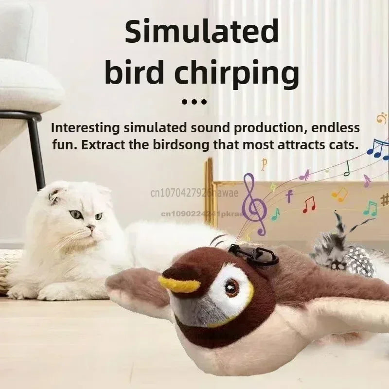 Interactive Cat Toys Rechargeable Electric Chirping Flapping Wings Bird with Catnip Cats Touch-Activated Squeaky Plush Toy Pet Zpaxo