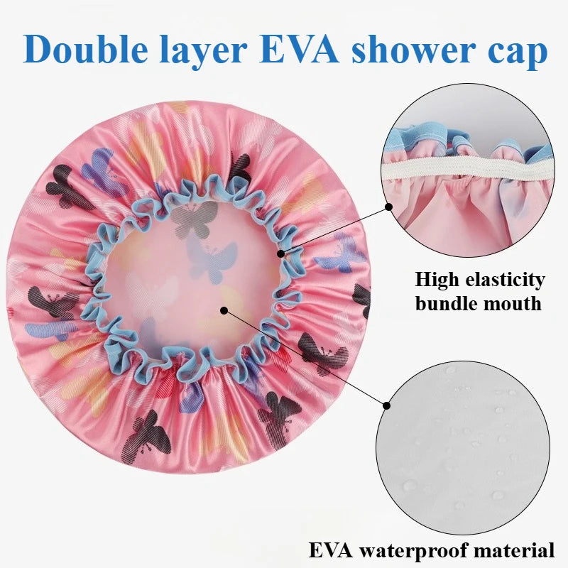 1Pc Thick Waterproof Bath Hat Double Layer Shower Hair Cover Women Supplies Shower Cap Bathroom silk bonnet Satin Bonnets wrap Zpaxo