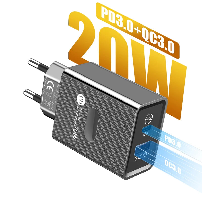 20W PD Fast Charging Mobile Phone Charger EU US Charge Plug Adapter