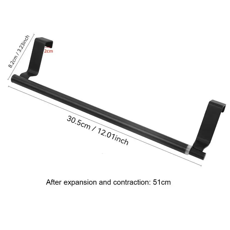 1Pcs Stainless Steel Extendable Over Door Towel Rack Organizer For Bathroom Kitchen Cabinet Adjustable Hanging Storage Bar Zpaxo L Black