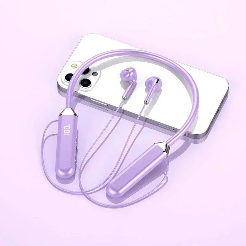 Wireless Neckband Bluetooth Earphones Sound Stereo Battery Display HD Zpaxo purple