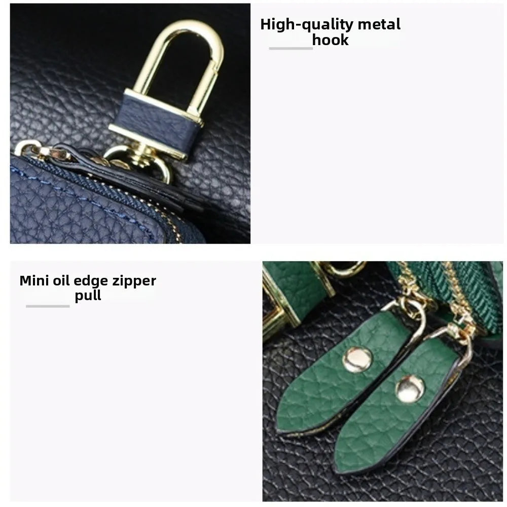 Unisex Double-layer Car Key Bag Lychee Pattern Leather Protection Zpaxo