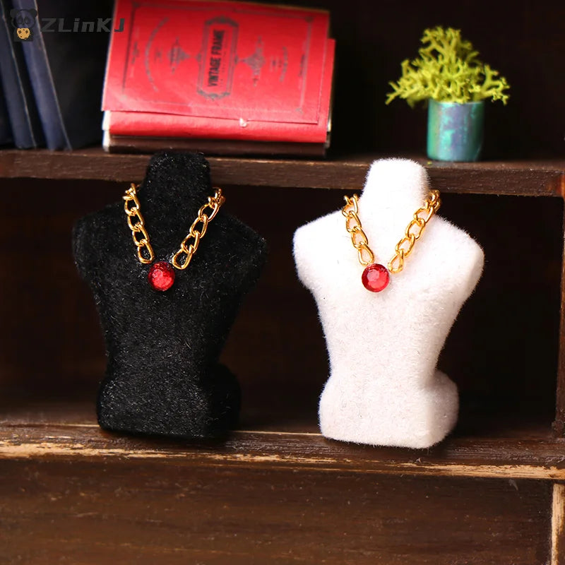 ▶1PCS 1/12 Dollhouse Necklace Display Stand With Necklace Dollhouse Jewelry Stand Dollhouse Accessories Micro Scene Photo Props Zpaxo