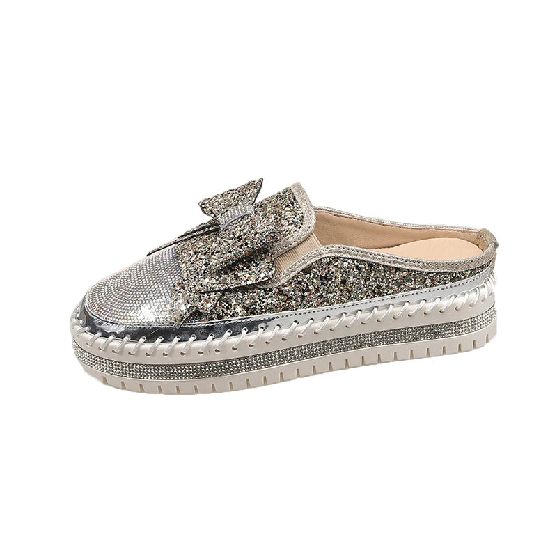 Women's Rhinestone Luxury Flats Slippers 2026 Fashion Slip-on Crystal Zpaxo Gold 39
