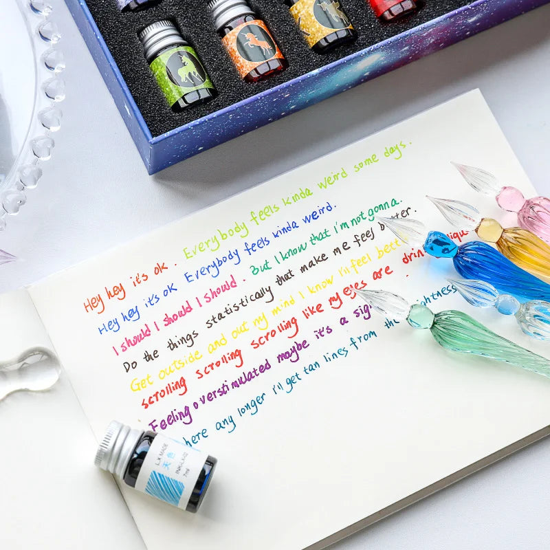 Starry Sky Glass Dip Pen Set – Gradient Crystal Gift Pen
