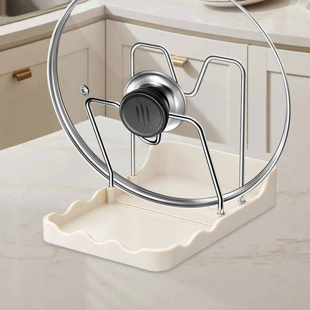 Double Layer Pan Lid Organizer Rack with Drip Tray Pot Lid Organizer Zpaxo