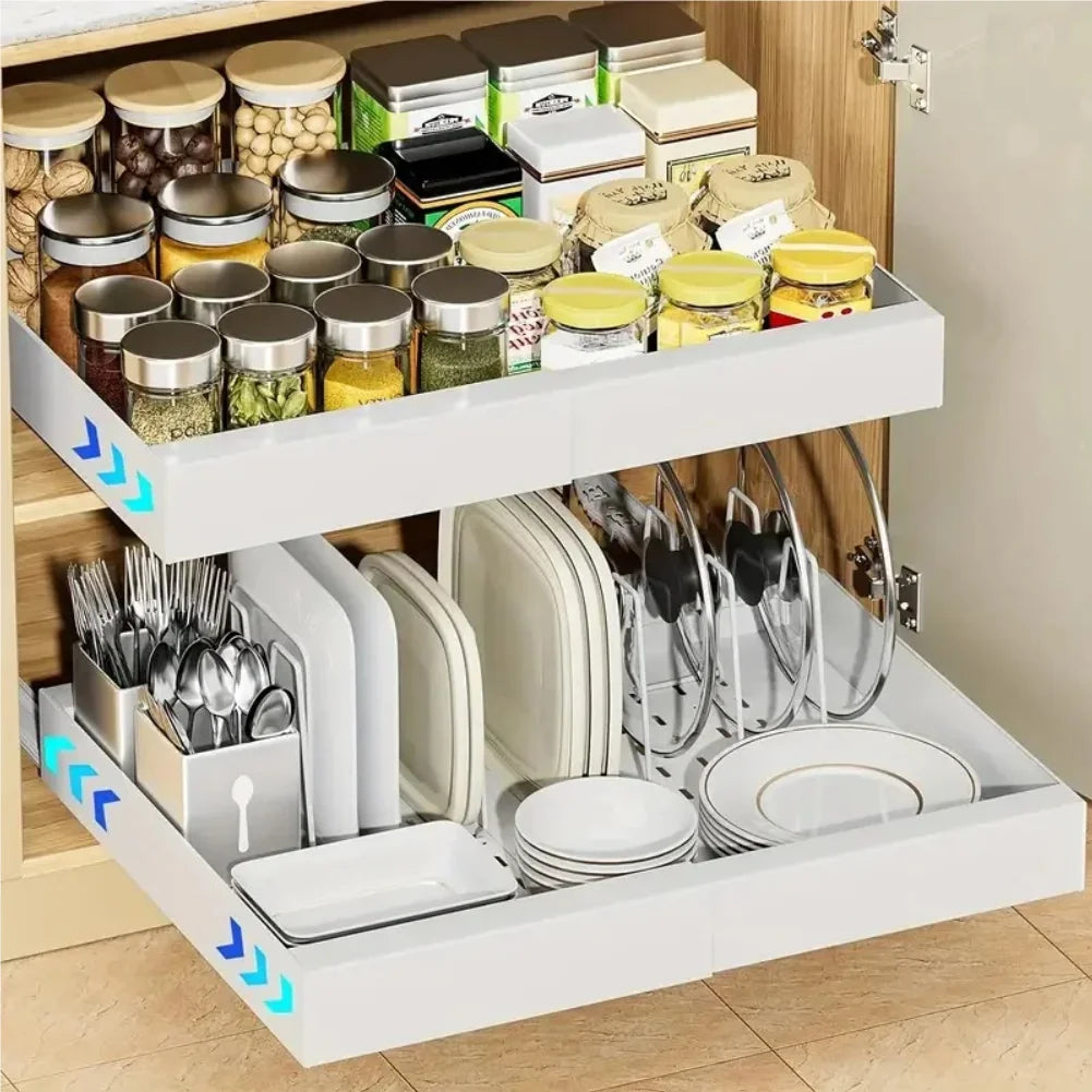 Scalable Pull-Out Kitchen Storage Rack with Slide Rails Drawer Type Storage Tray Seasoning Shelf Storage Rack Cabinets Organizer Zpaxo