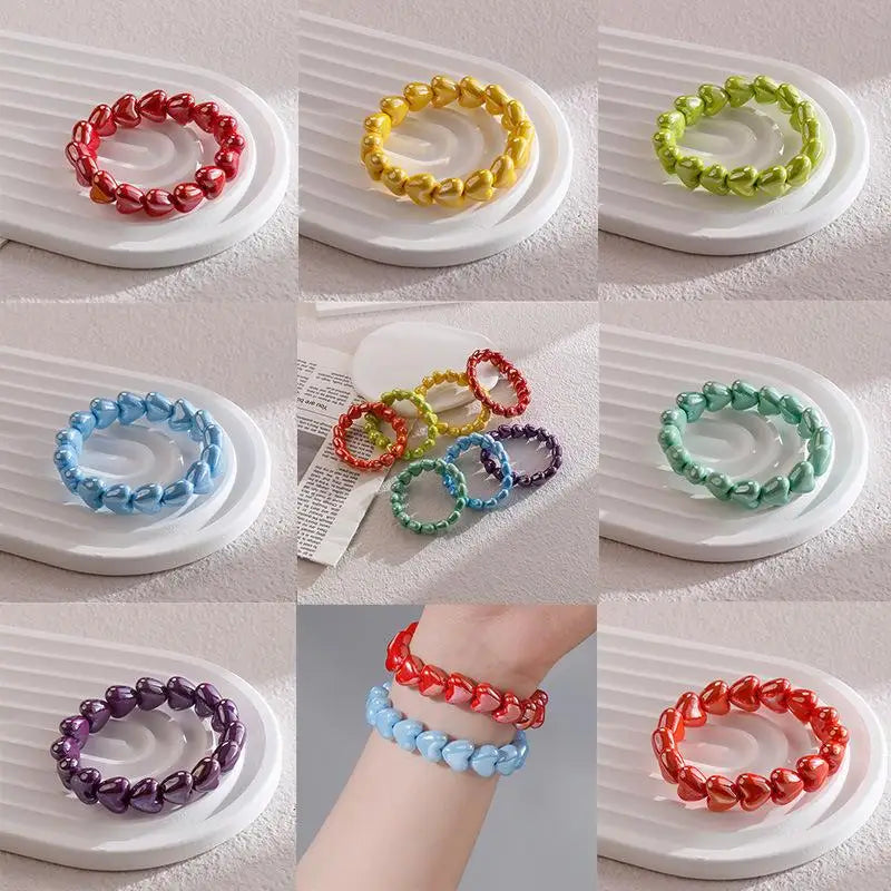 Heart Beaded Bracelet Fashion Sweet Colorful Retro Women Jewelry Zpaxo