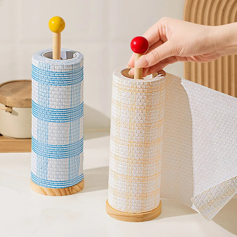 Kitchen Wooden Roll Paper Towel Holder Bathroom Tissue Vertical Stand
