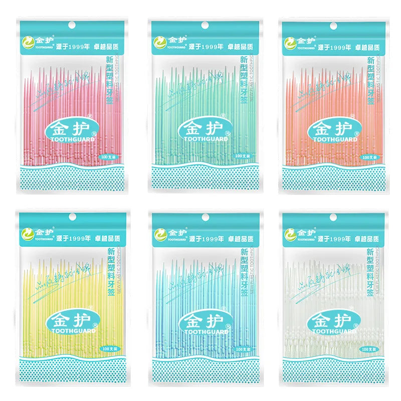 100pcs/box Double Head Dental Floss Interdental Toothpick Brush Brush Teeth Stick Dental Oral Care Toothpicks Floss Pick Zpaxo B-Random Color 1 Bag