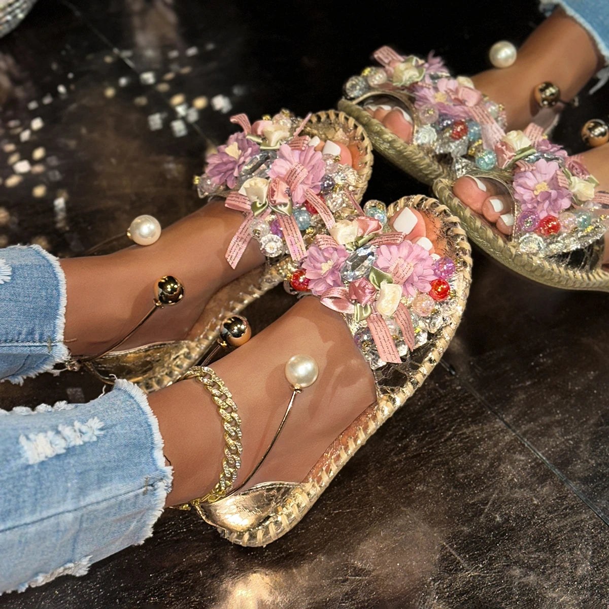 Women Sandals Casual Open Toe Sandals Lightweight Outdoor Slippers Summer Anti-slip Trend Designer Shoes Women Zapatos De Mujer Zpaxo Gold 42