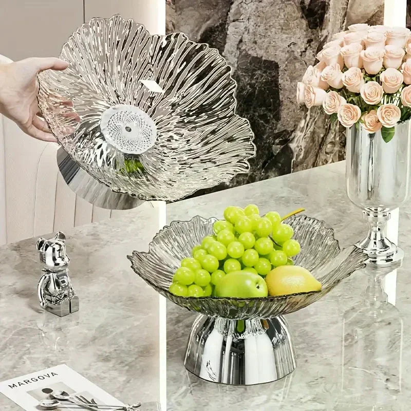 Transparent High-foot Fruit Plate Home Living Room Coffee Table Light Zpaxo