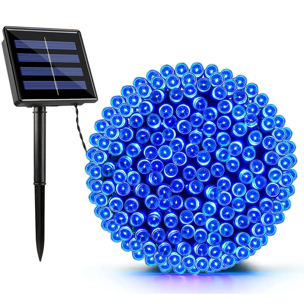 Solar Fairy Lights String Outdoor Waterproof RGB Upgraded Panel Lamp Zpaxo Blue 12M-100LEDS