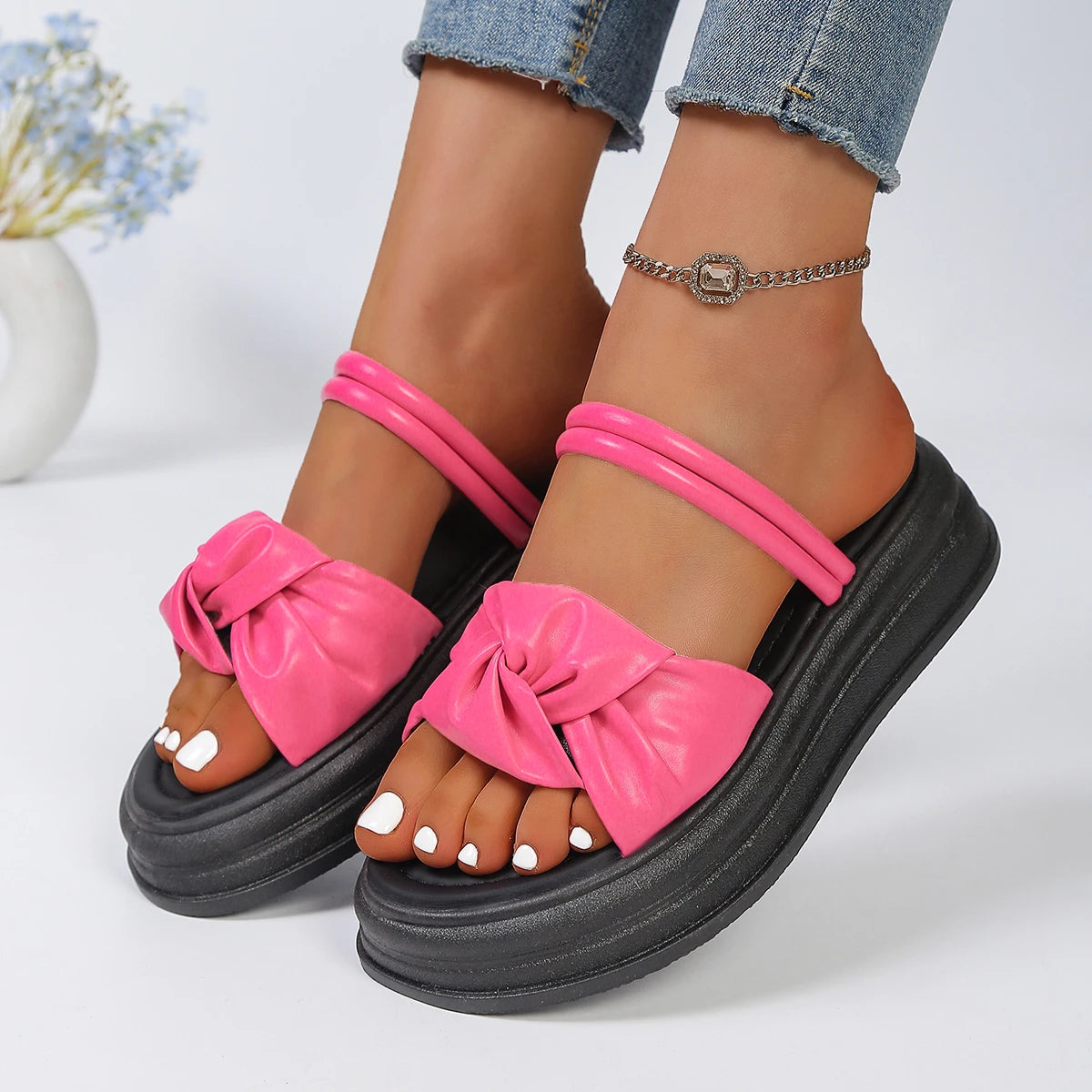 Women Flats Sandals Comfortable Outdoor Slip-on Breathable Summer Zpaxo Rosy Red 41