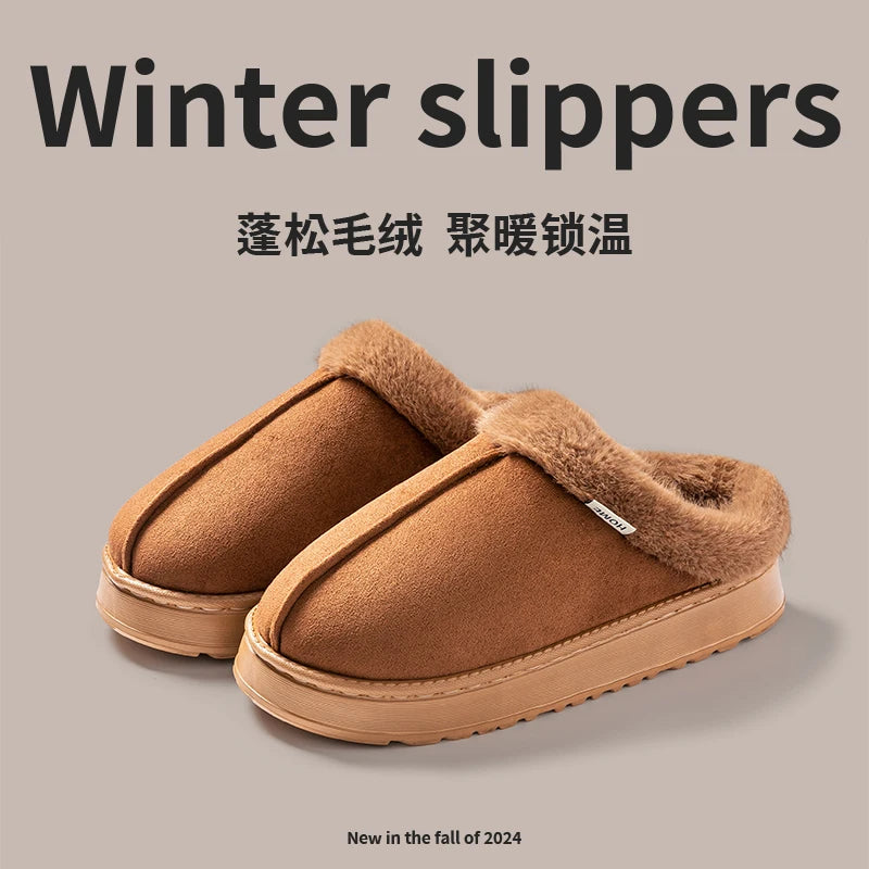 Fluffy Men's Slippers Winter Thick Sole Indoor Anti-slip Warmth At