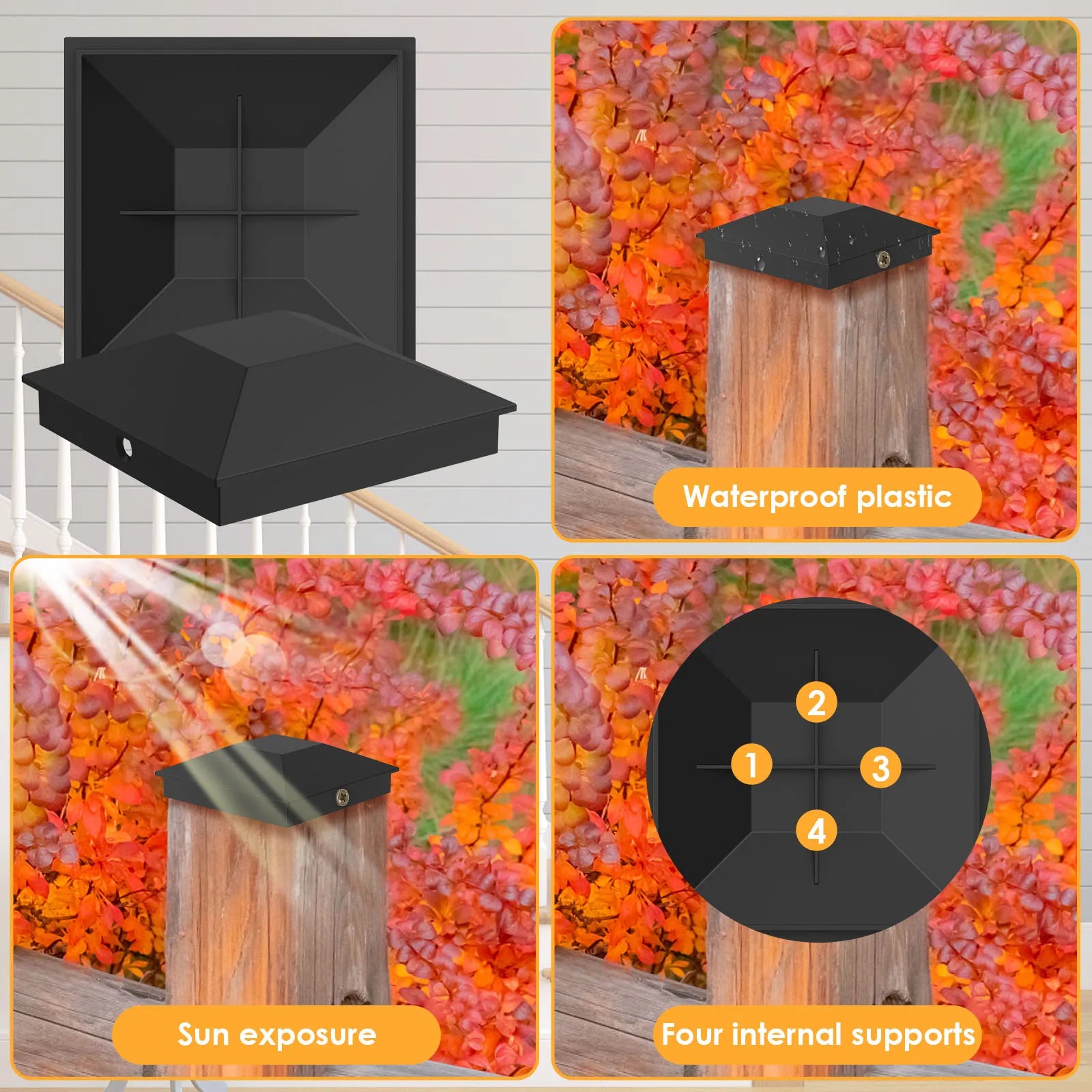 12ppcs 4X4(3.5in x 3.5in) Wood Fence Post Caps PP Plastic Water-Proof UV-Proof Post Caps Keep Post from Cracking and Rotting Zpaxo