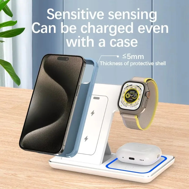 Foldable 3-in-1 Wireless Charging Stand – iPhone, Watch & AirPods Wireless Charging Stand Zpaxo