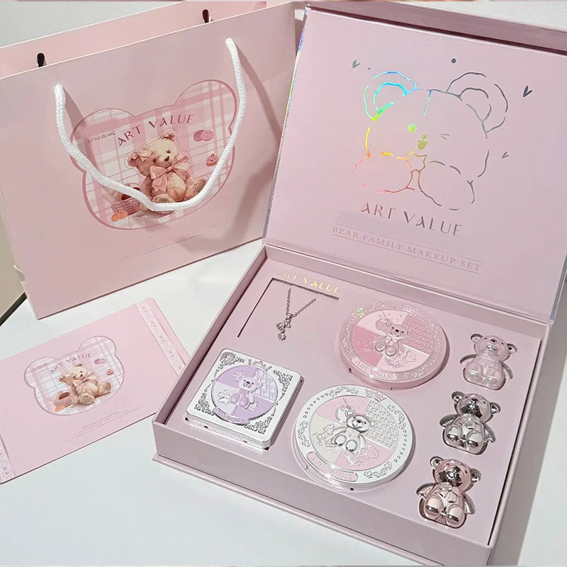 Bear Family Makeup Box Lip Powder Blusher Eye Shadow Holiday