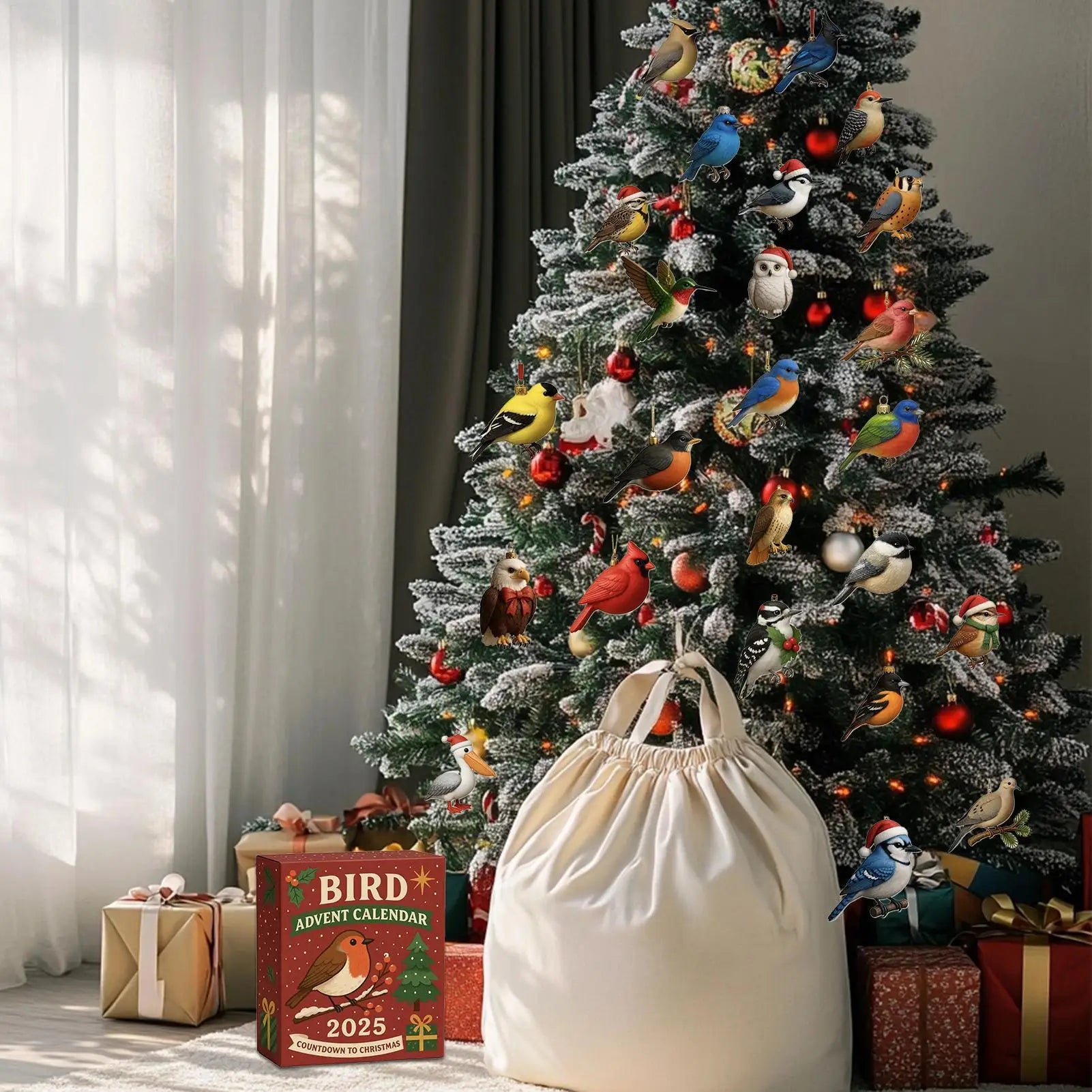 2025 Bird Christmas Countdown Calendar 2D Acrylic Ornament Tree