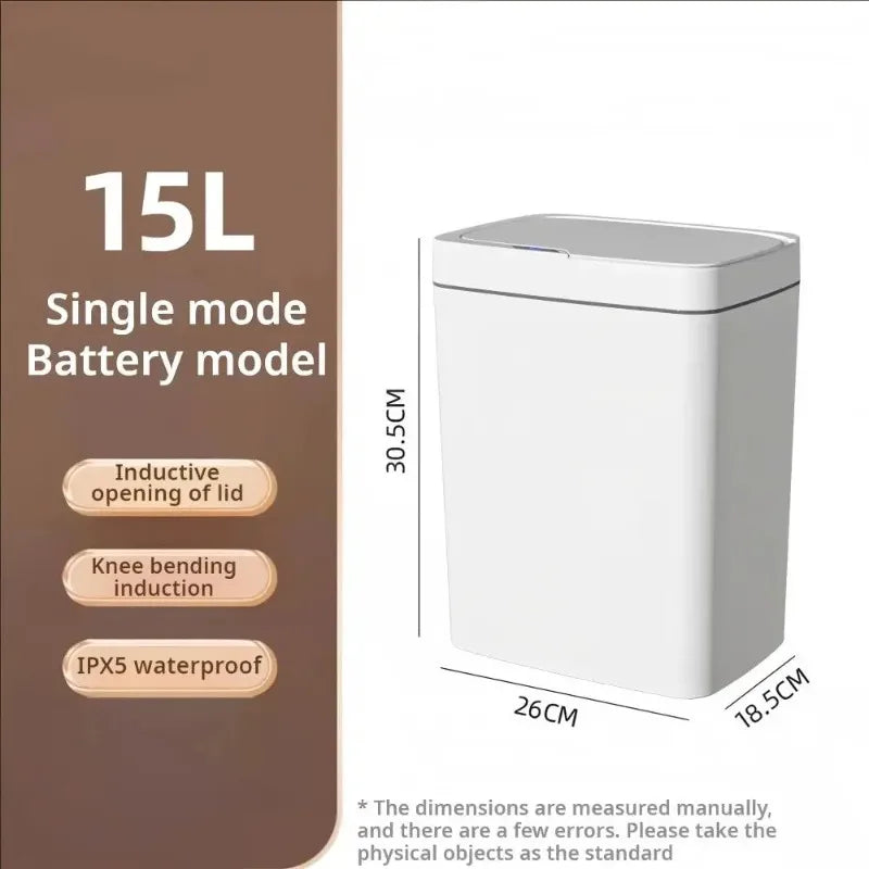 White Touchless Smart Sensor Trash Can Electronic Bathroom Garbage