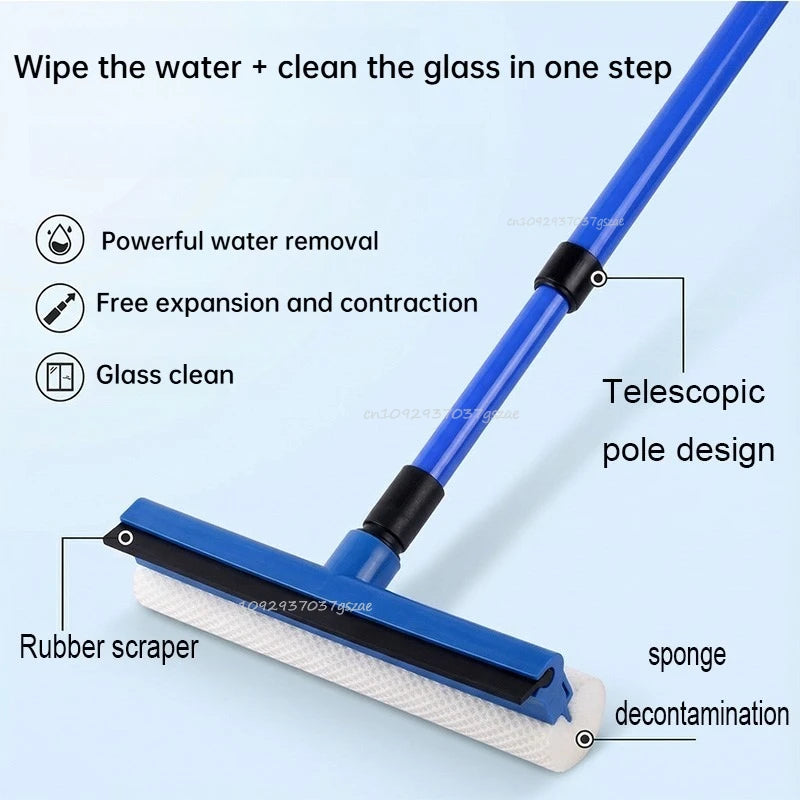 2in1 Telescopic Window Glass Cleaner Wiper with Rubber Squeegee and Durable Sponge Brush for Home Bathroom Mirror Cleaning Tool Zpaxo