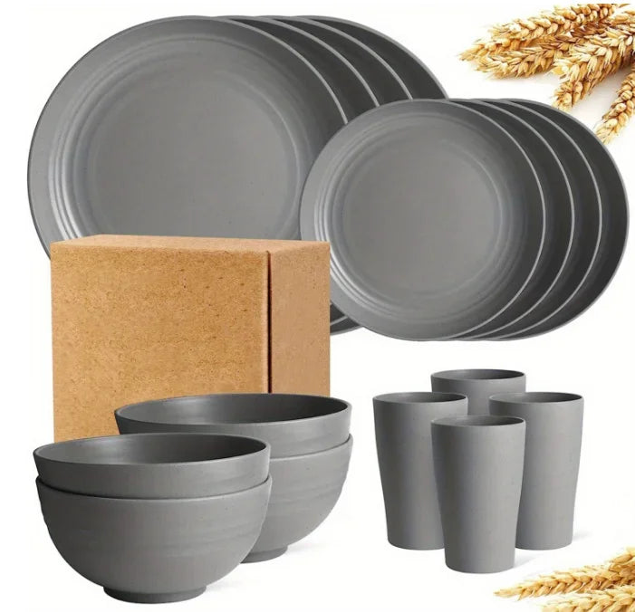 16 Non Fragile Meal Plates Wheat Straw Dishes Tableware Microwave