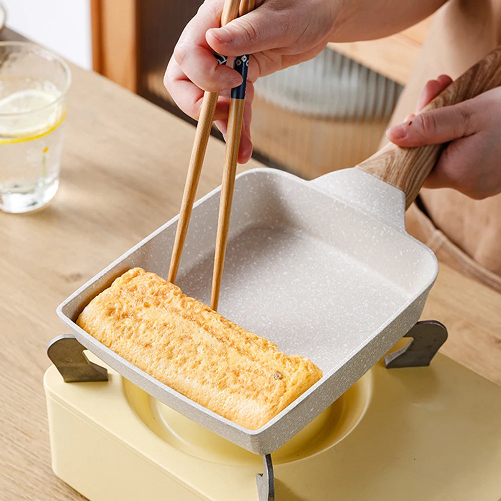 Nonstick Omelette Pan Home Kitchen Handle Tamagoyaki Cooker Gas Stove