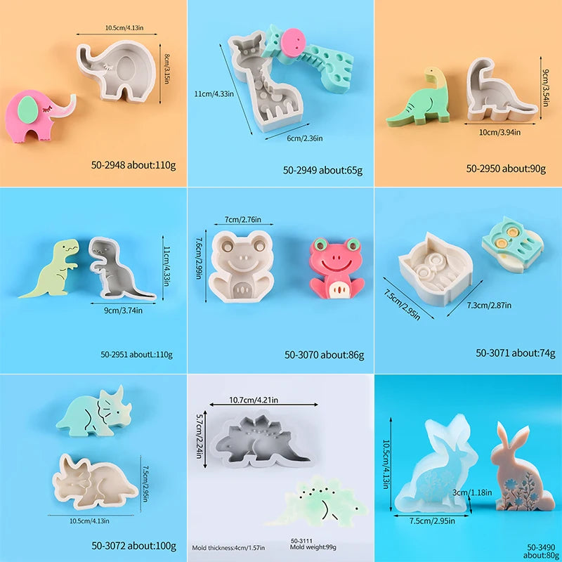 Dinosaur Elephant Giraffe Candle Silicone Mold DIY Frog Owl Rabbit Animals Chocolate Fondant Cake Mold Clay Plaster Soap Mking M Zpaxo